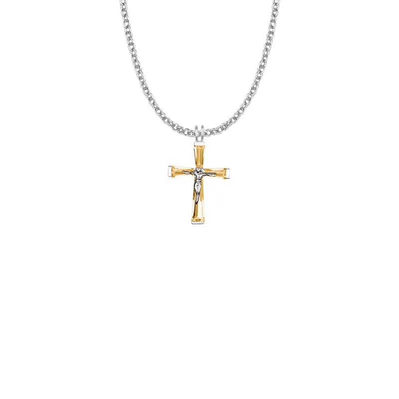 1 Inch Sterling Silver and Glass Crystal November Birthstone Baguette Crucifix Necklace