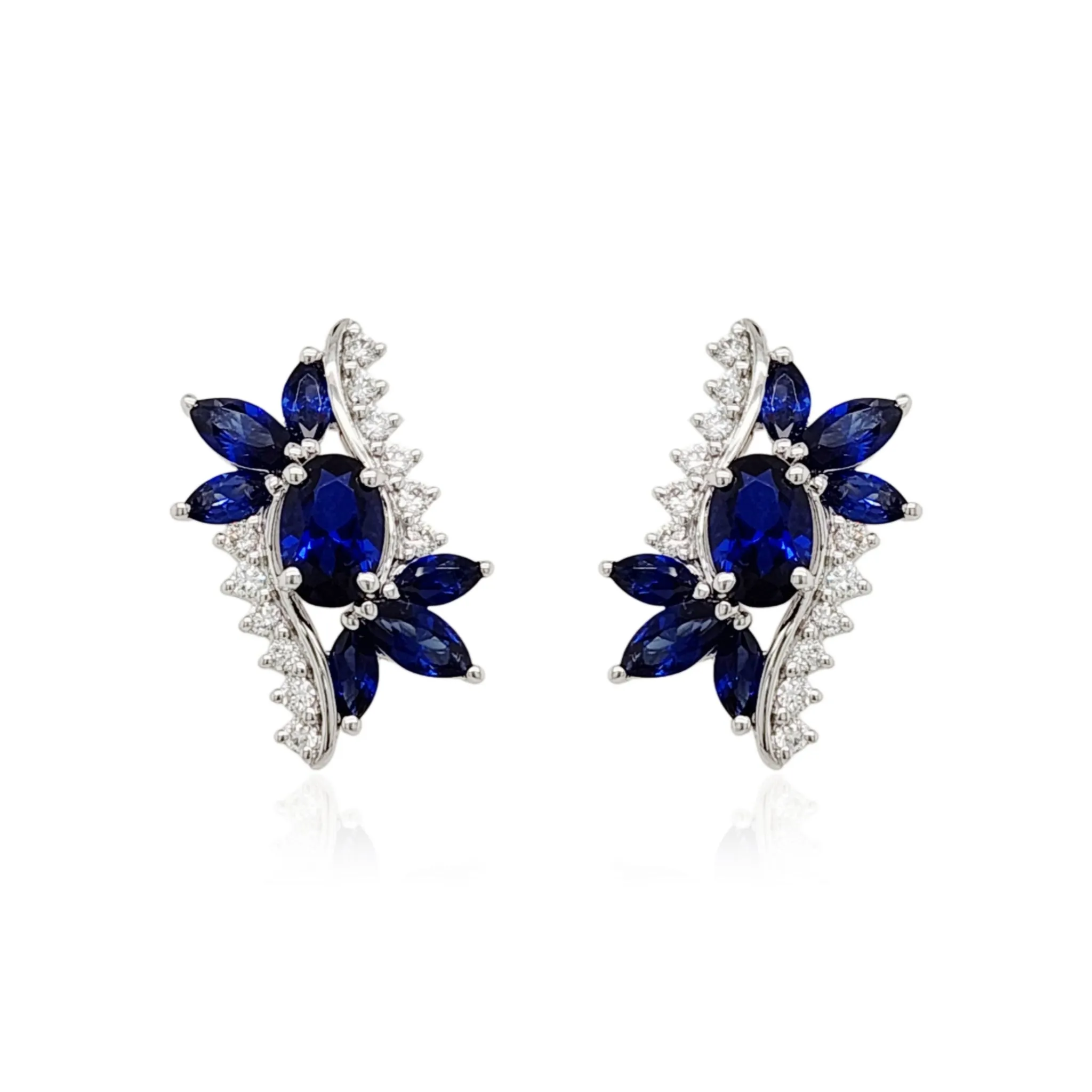 10K Gold Diamond and Created Sapphire Stud Earrings
