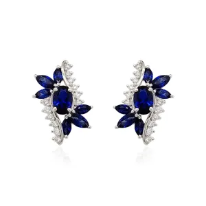 10K Gold Diamond and Created Sapphire Stud Earrings