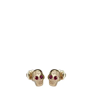 10K Gold Tiny Skull Stud Earrings with Rubies