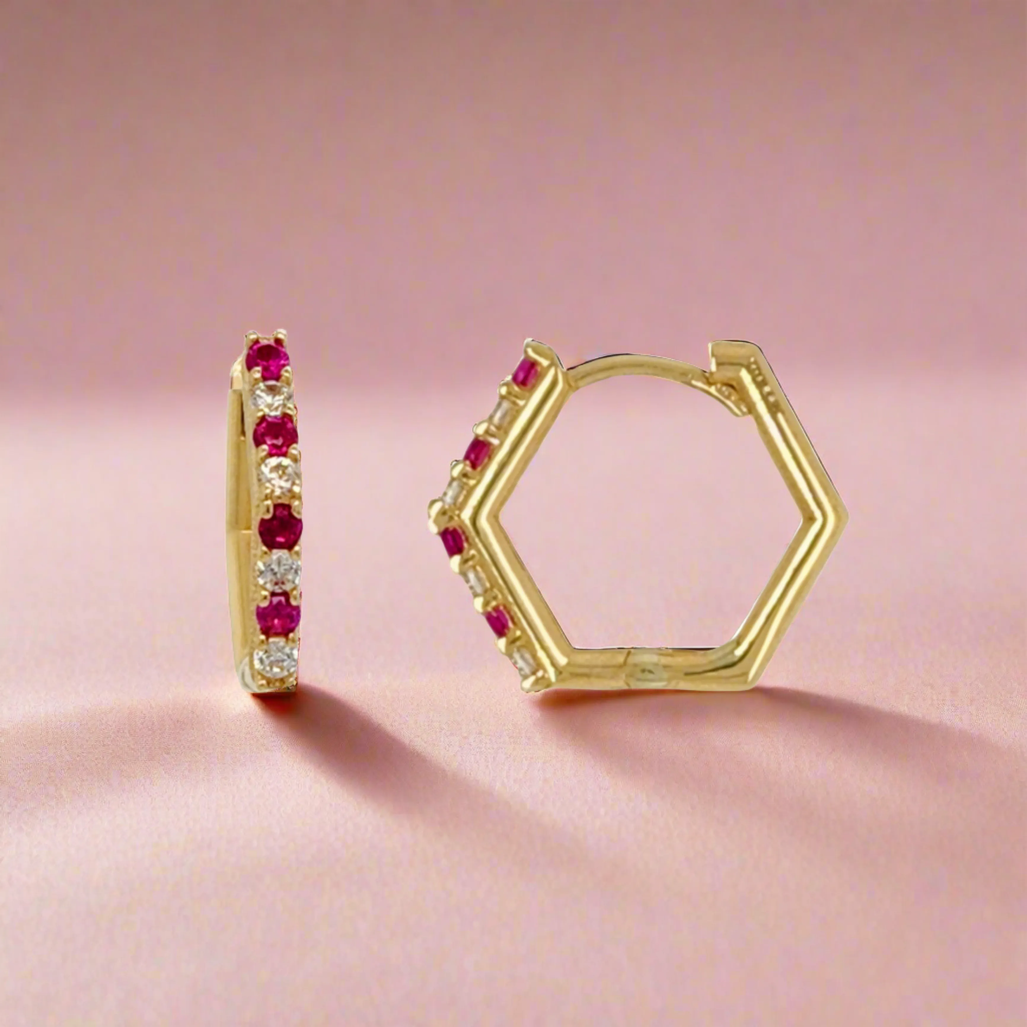 14K Gold Hexagon Hoop Earring