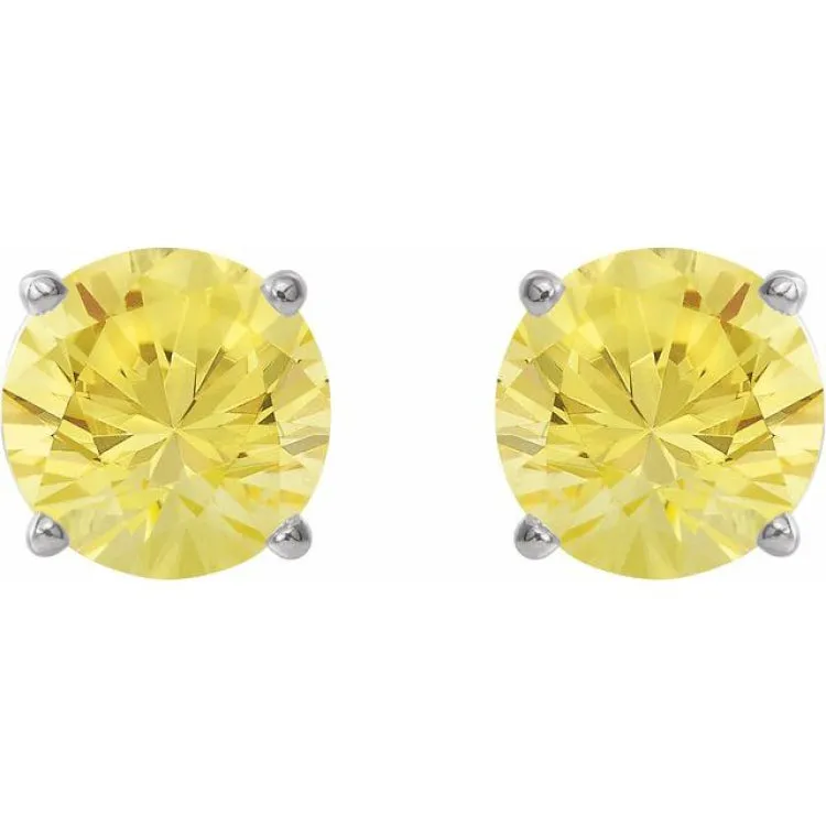 14K White 4 mm Natural Yellow Sapphire Stud Earrings