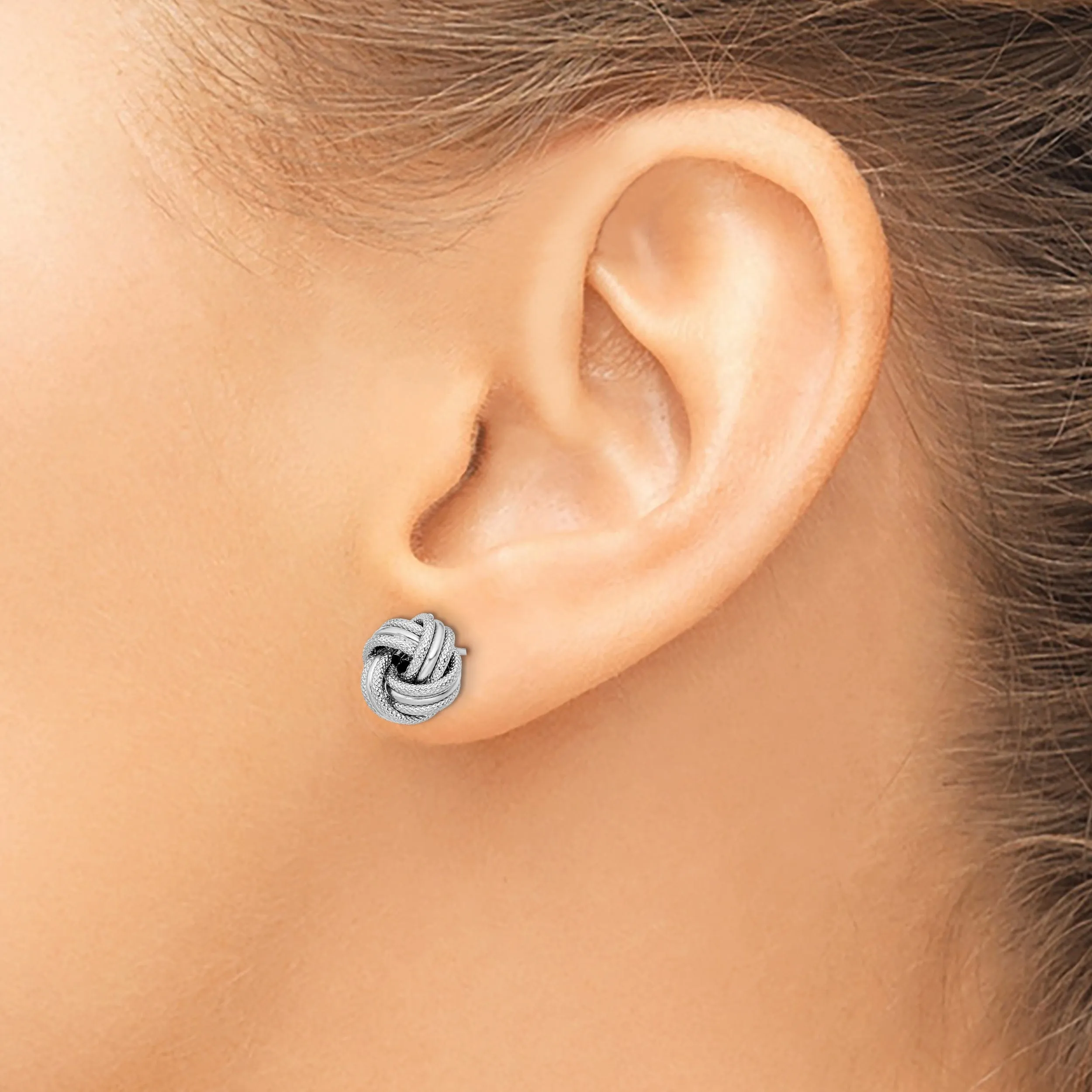 14k White Gold Knot Polished D.C Post Earrings