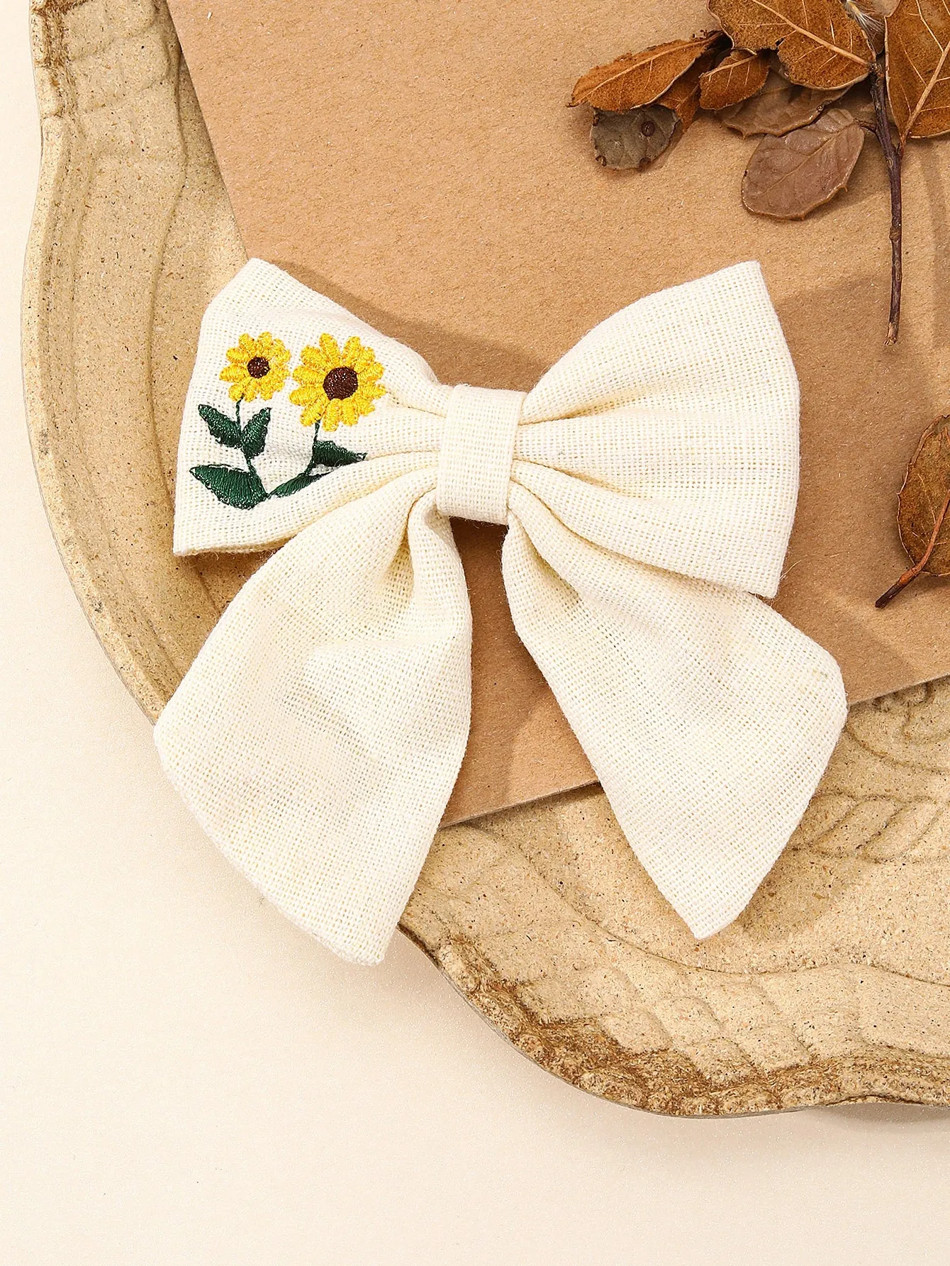 1pc Elegant Sunflower & Flower Embroidery Bow Hair Clip for Women Barrette