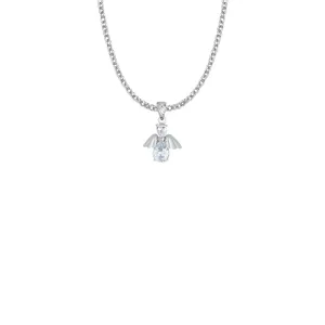 3/4 Inch Sterling Silver and Glass Crystal April Birthstone Angel Necklace