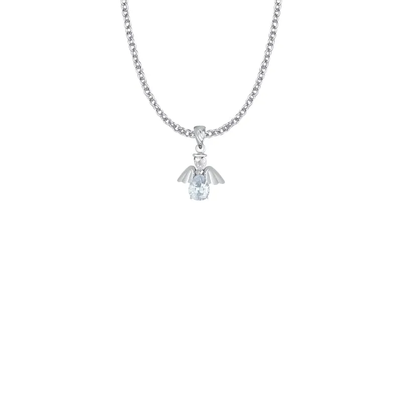 3/4 Inch Sterling Silver and Glass Crystal April Birthstone Angel Necklace