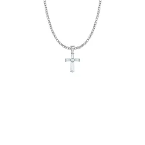 3/4 Inch Sterling Silver and Glass Crystal April Birthstone Baguette Cross Necklace