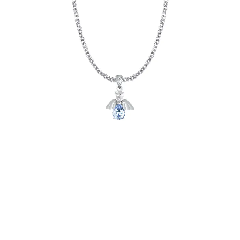 3/4 Inch Sterling Silver and Glass Crystal June Birthstone Angel Necklace