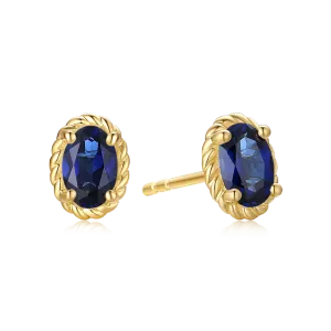 9ct Yellow Gold Oval Cut 6x4mm Created Sapphire September Earrings