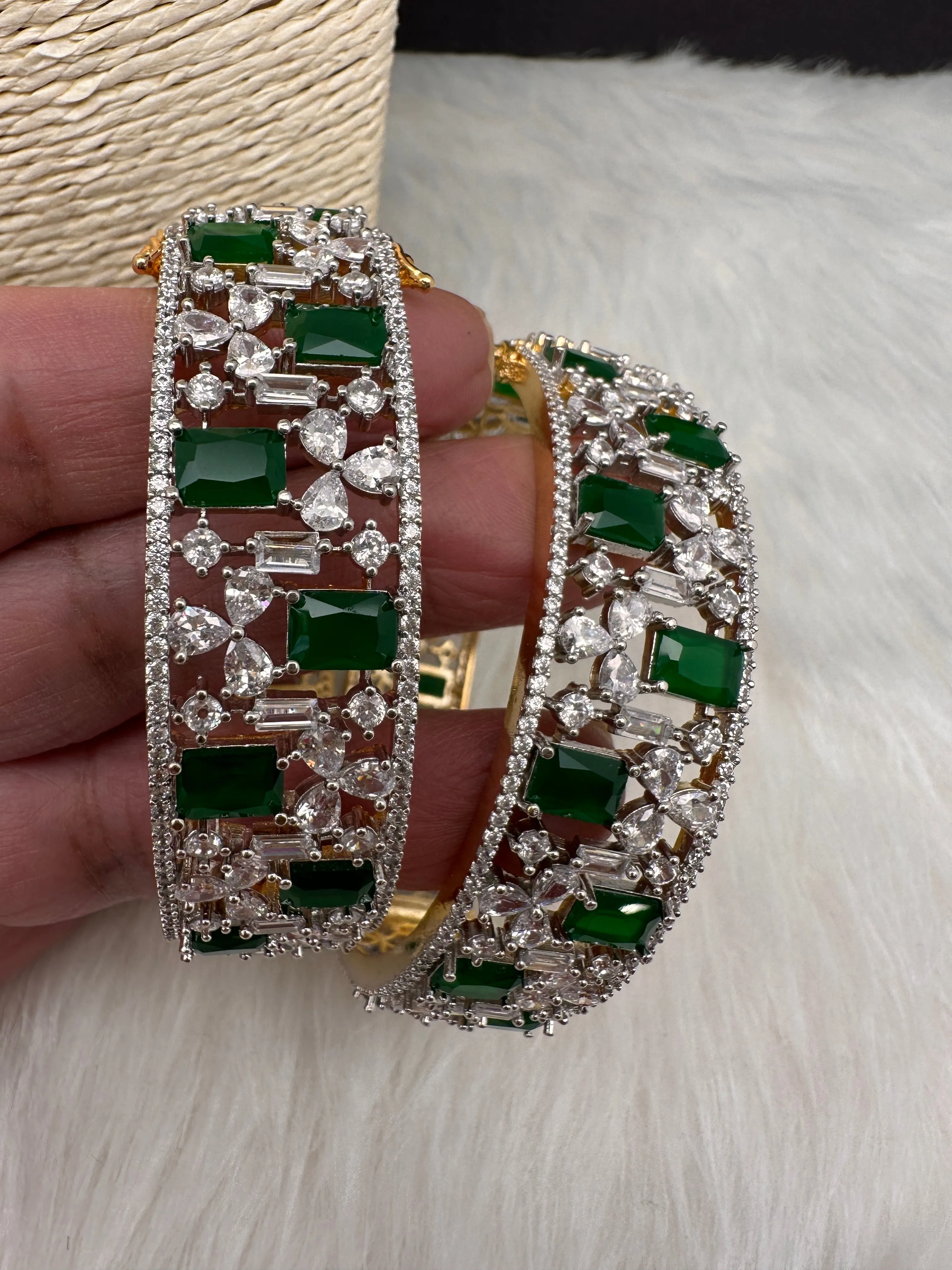 AD Green Stone Openable Bangles