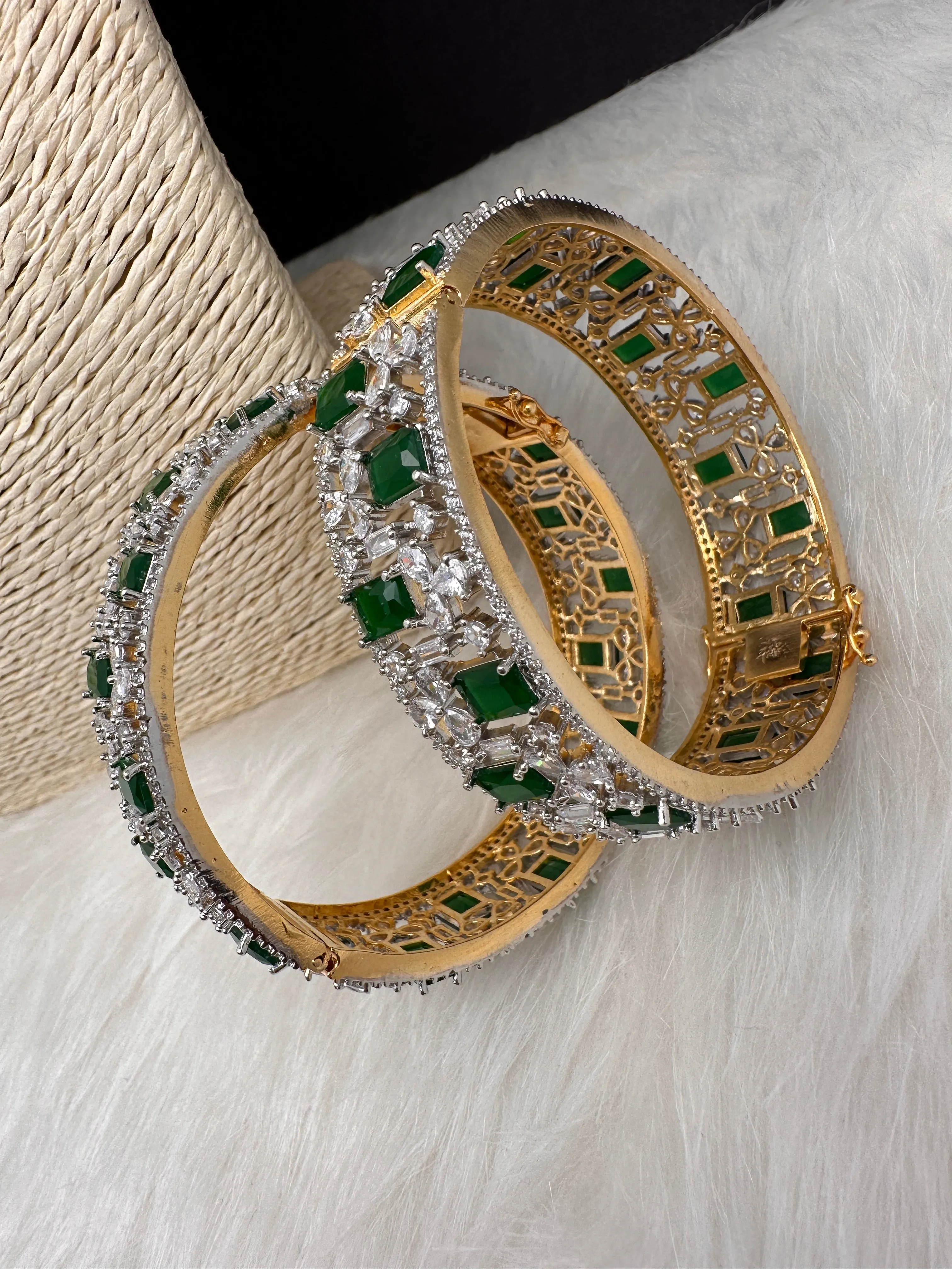 AD Green Stone Openable Bangles