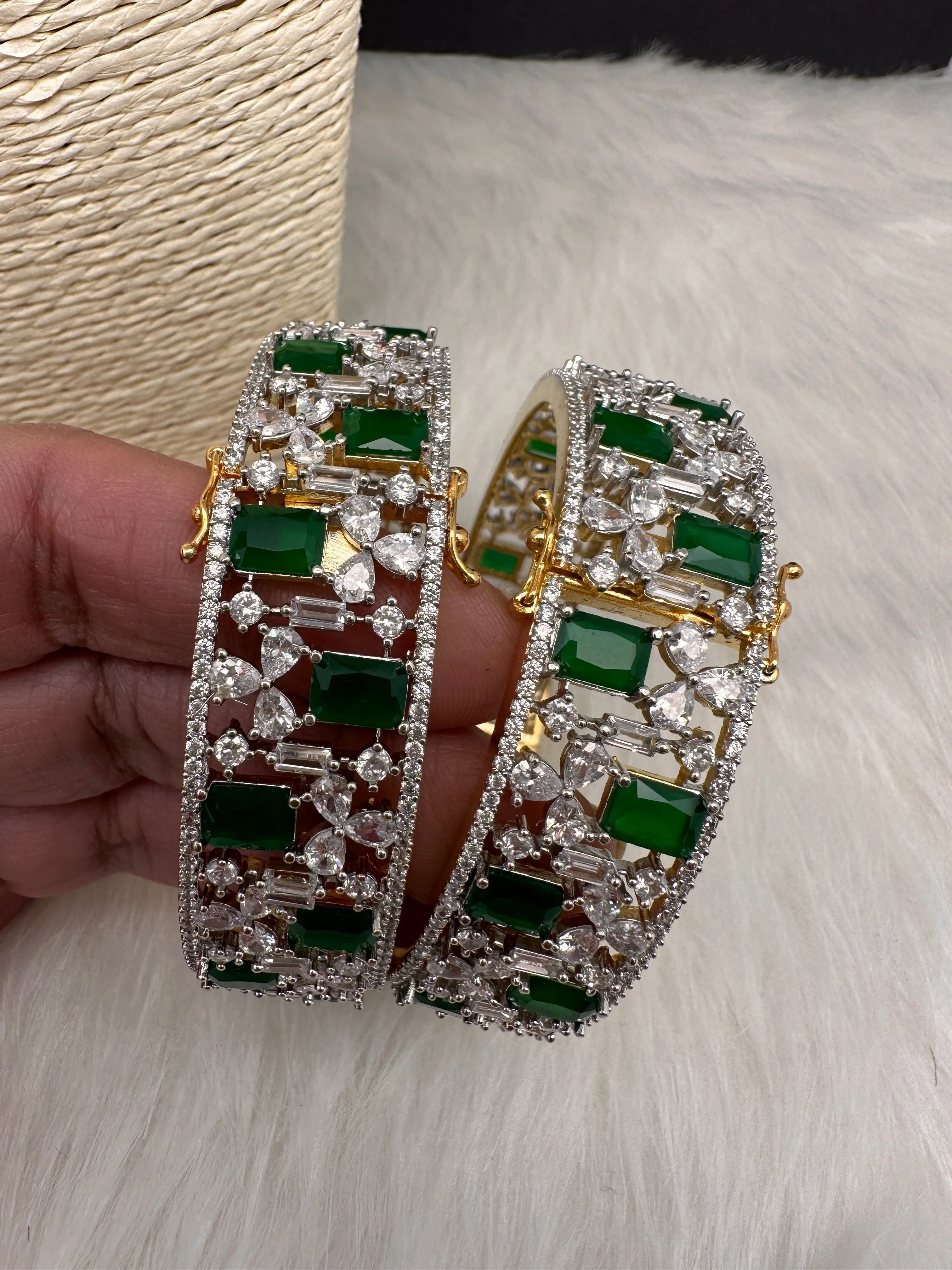 AD Green Stone Openable Bangles