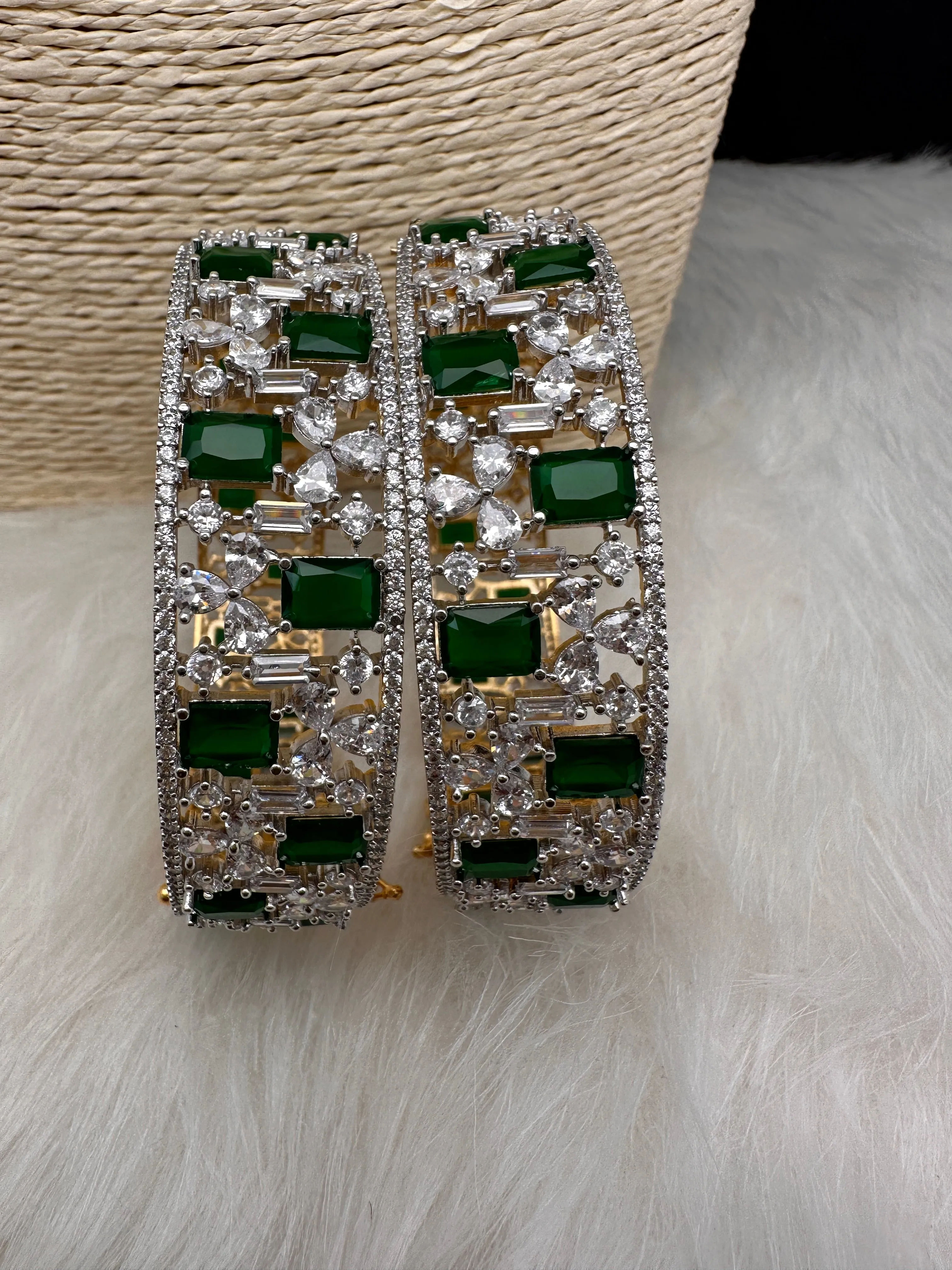 AD Green Stone Openable Bangles