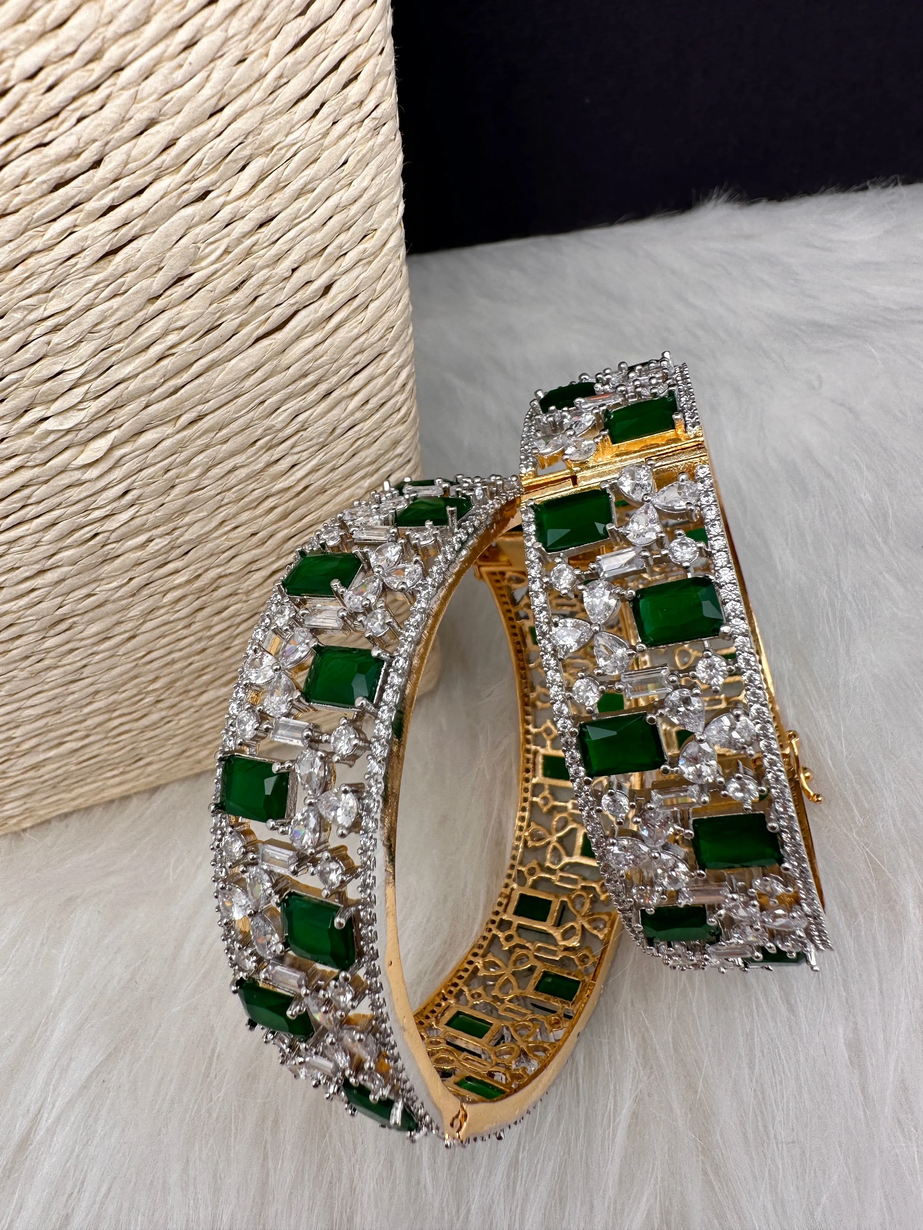 AD Green Stone Openable Bangles