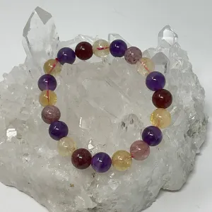 All-Star Quartz  (Strawberry Quartz, Citrine & Amethyst)   10MM Round Bracelet