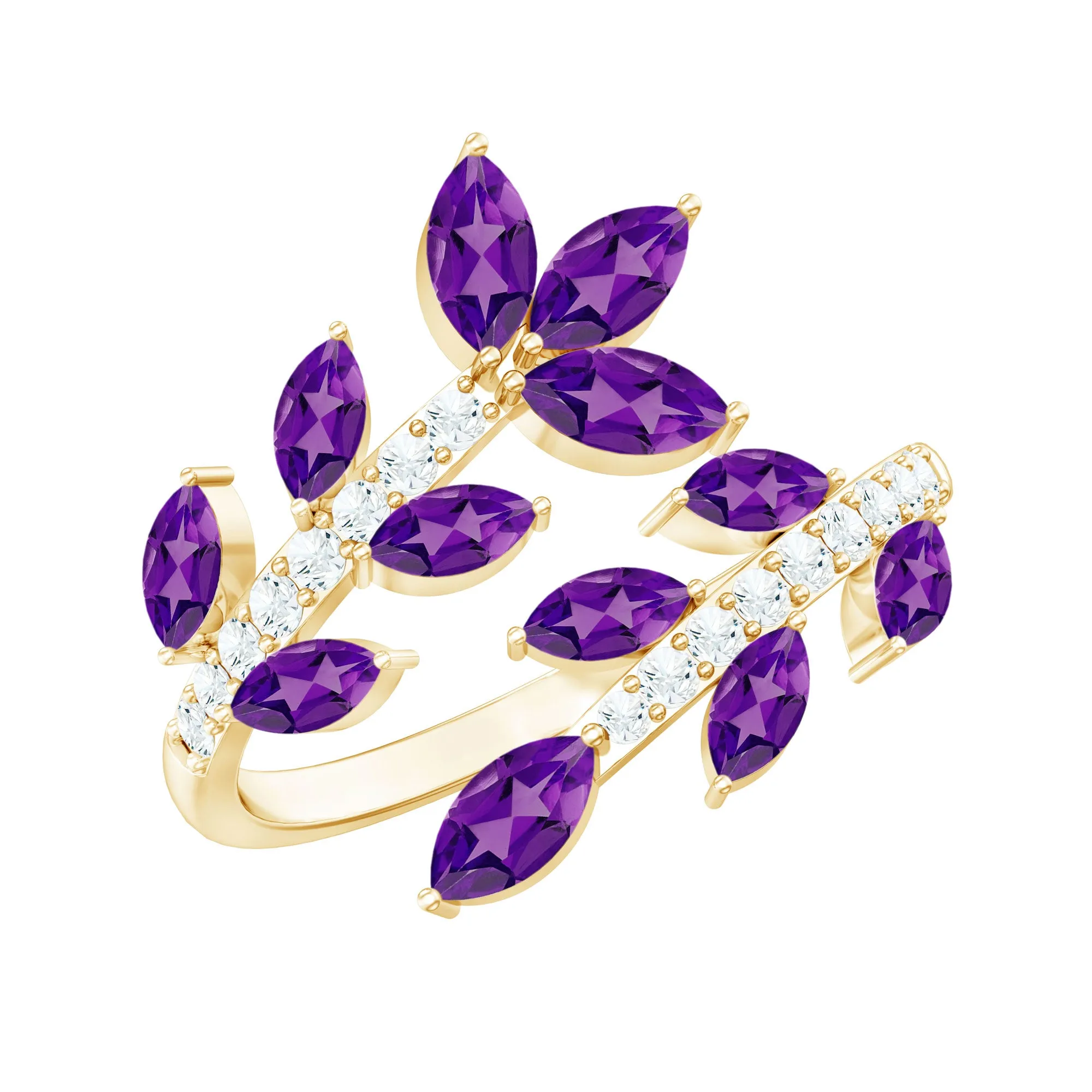 Amethyst and Diamond Wrap Leaf Ring
