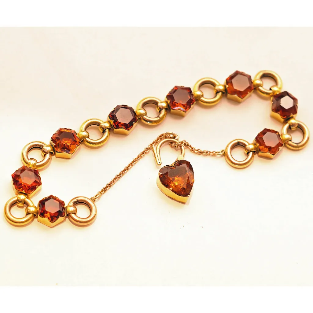 Antique Victorian bracelet gold citrines heart padlock clasp English (7505)