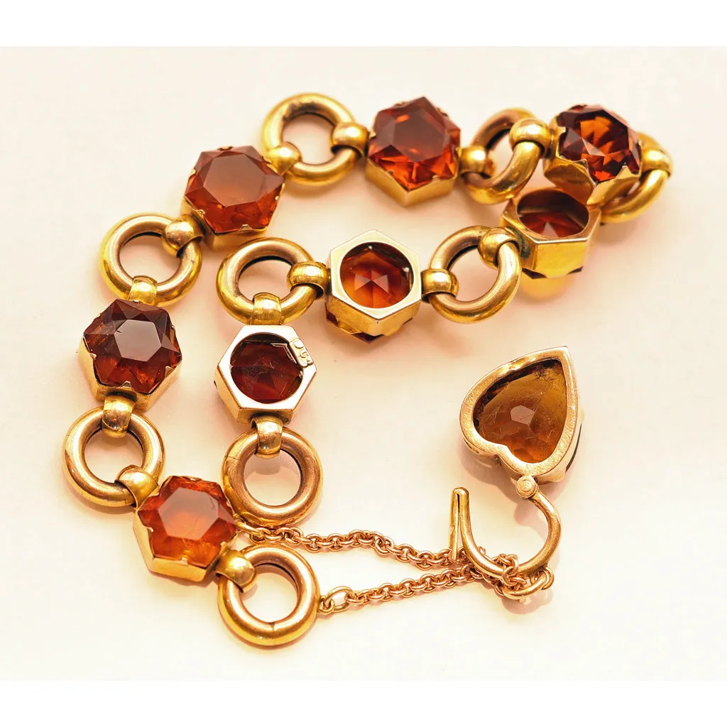 Antique Victorian bracelet gold citrines heart padlock clasp English (7505)