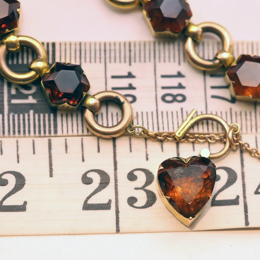 Antique Victorian bracelet gold citrines heart padlock clasp English (7505)