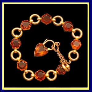 Antique Victorian bracelet gold citrines heart padlock clasp English (7505)