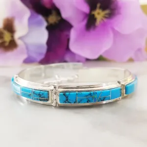 Arizona Turquoise and Inlaid Jewelry Elongated link Turquoise Bracelet