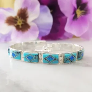 Arizona Turquoise and Inlaid Jewelry Geometric Link Bracelet