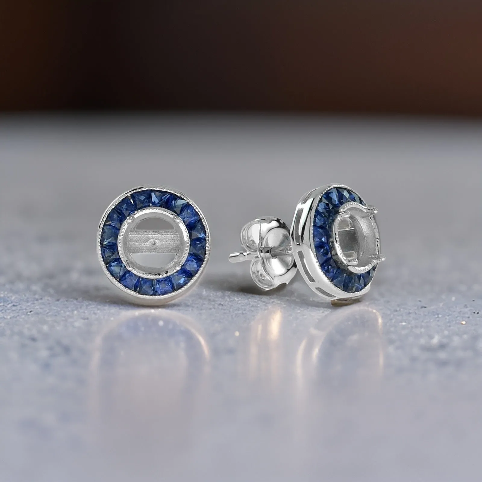 Art Deco Reproduction Aristocrat 1.07 cttw Sapphire Semi Mount Earrings 11594