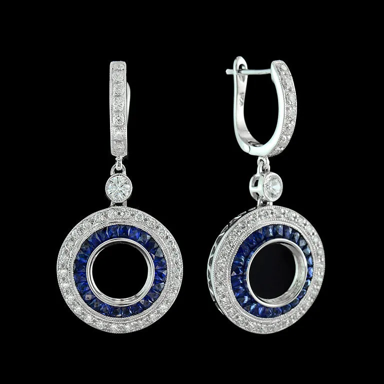 Art Deco Reproduction Aristocrat 1.45 cttw Sapphire and Diamond Semi Mount Earrings 11018