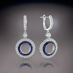 Art Deco Reproduction Aristocrat 1.45 cttw Sapphire and Diamond Semi Mount Earrings 11018
