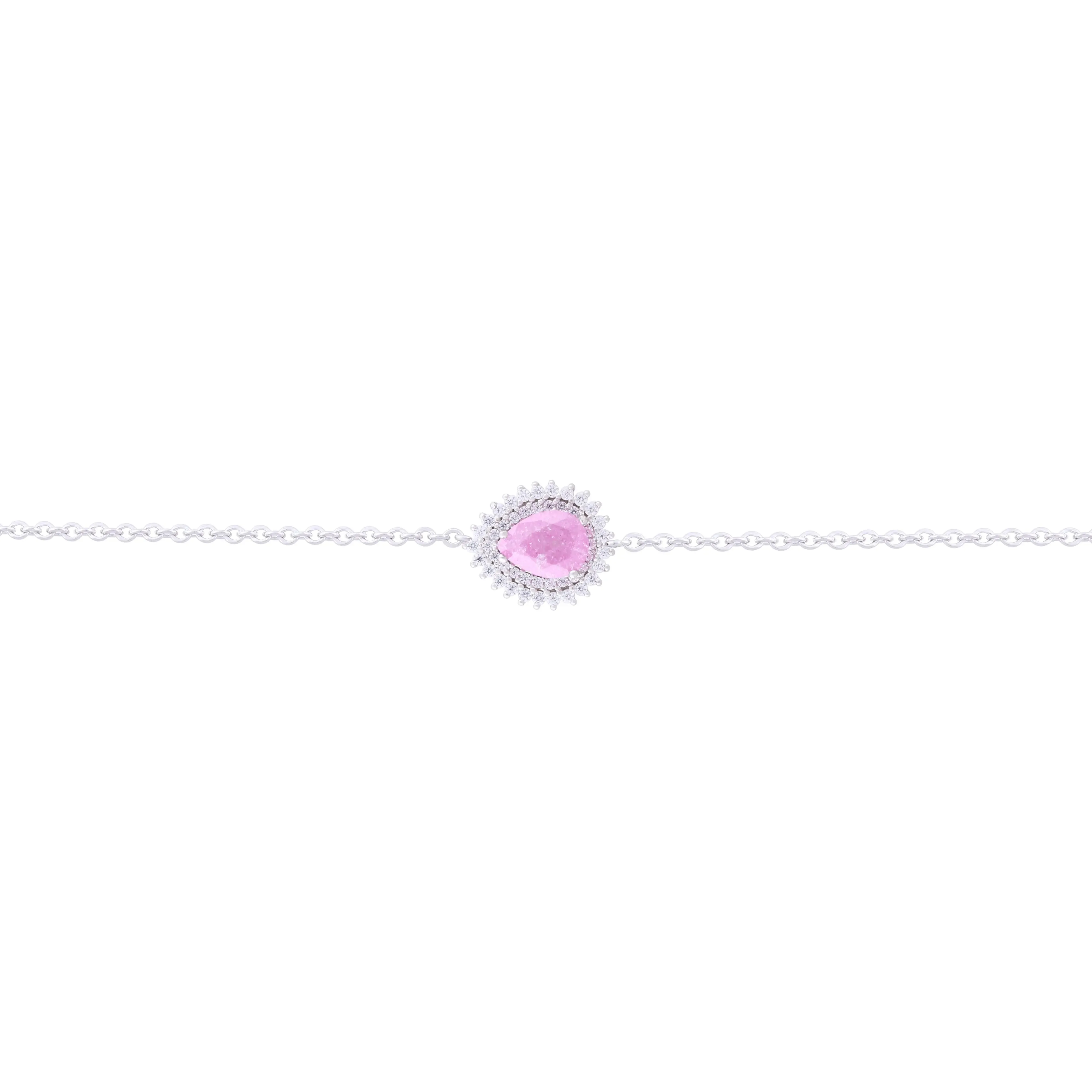 Asfour Chain Bracelet made of 925 sterling silver, with a pear Pendant, inlaid with a Rose zircon Stone