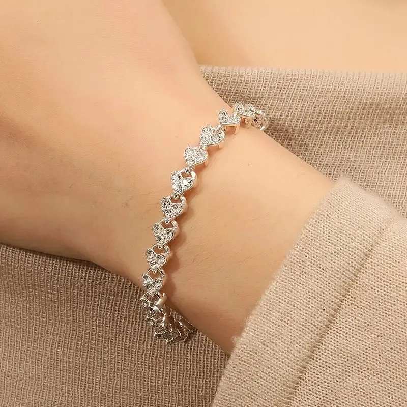 Bracelet with inlaid Rhinestones with Hearts