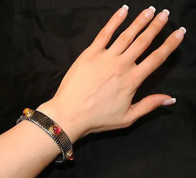 Bvlgari Tubogas Stainless Steel & 18K Yellow Gold Cuff Bracelet with Ruby, Citrine, Topaz - $20K VALUE
