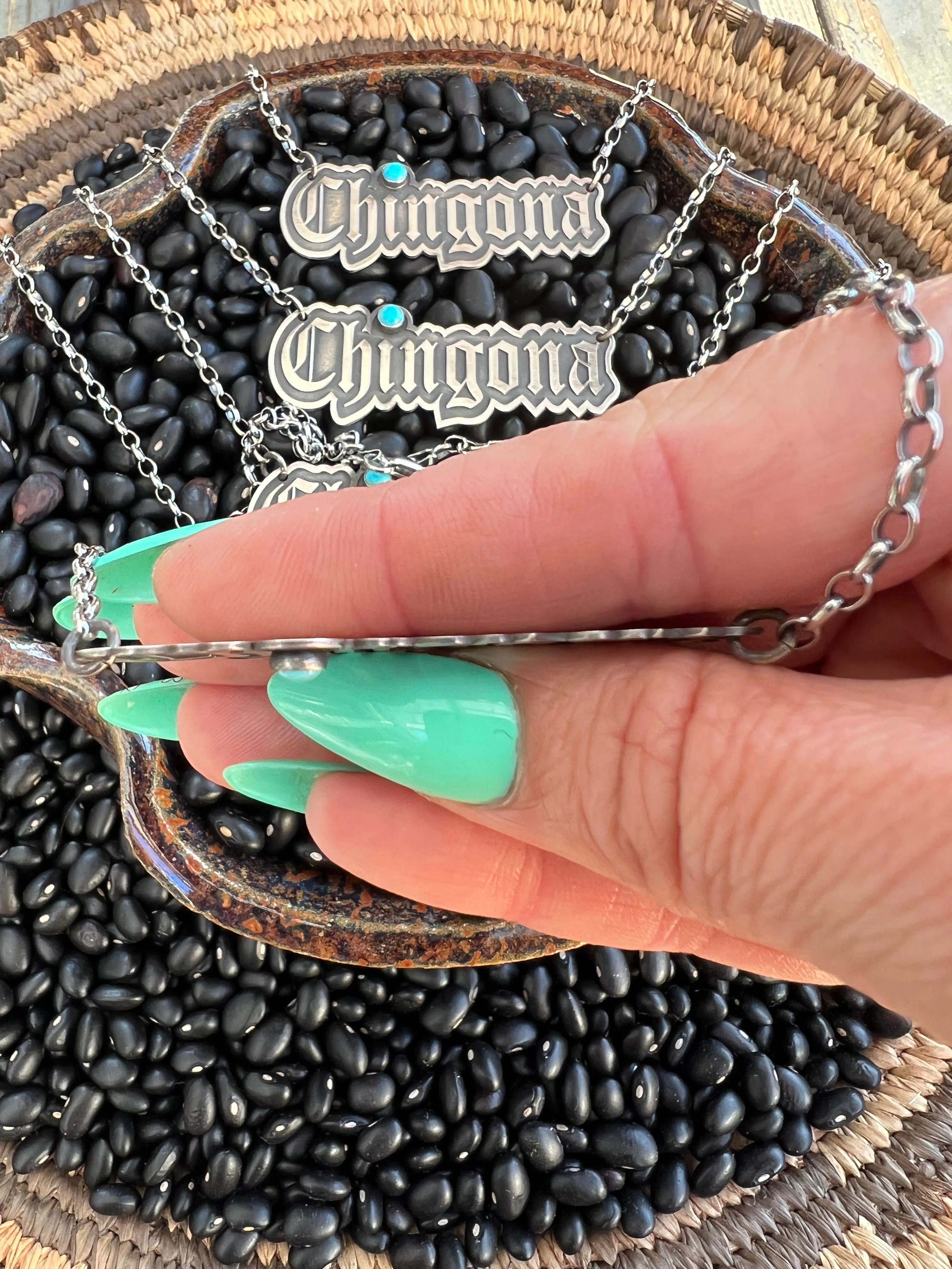 Chingona necklace nameplate 18” sterling silver