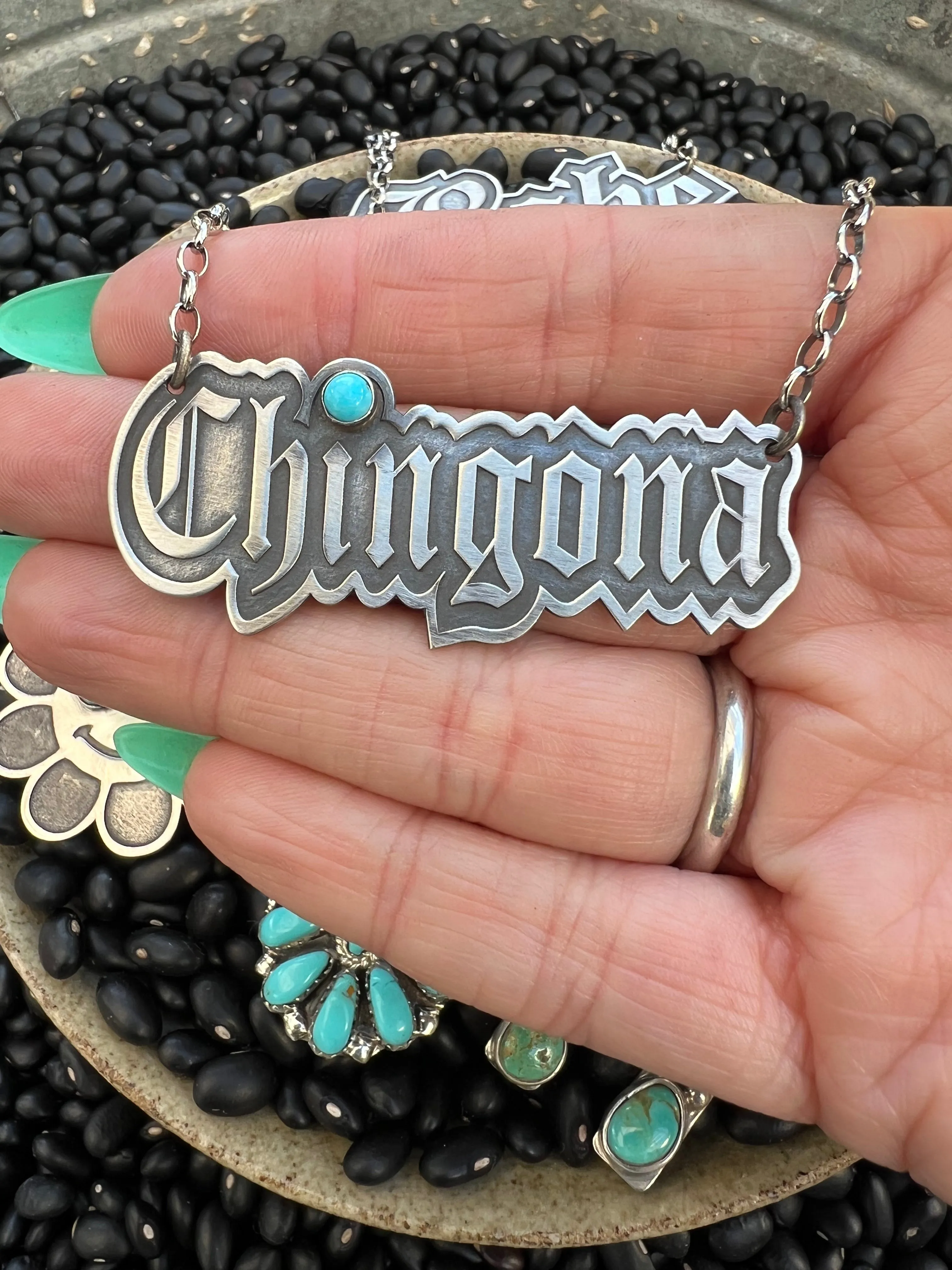 Chingona necklace nameplate 18” sterling silver