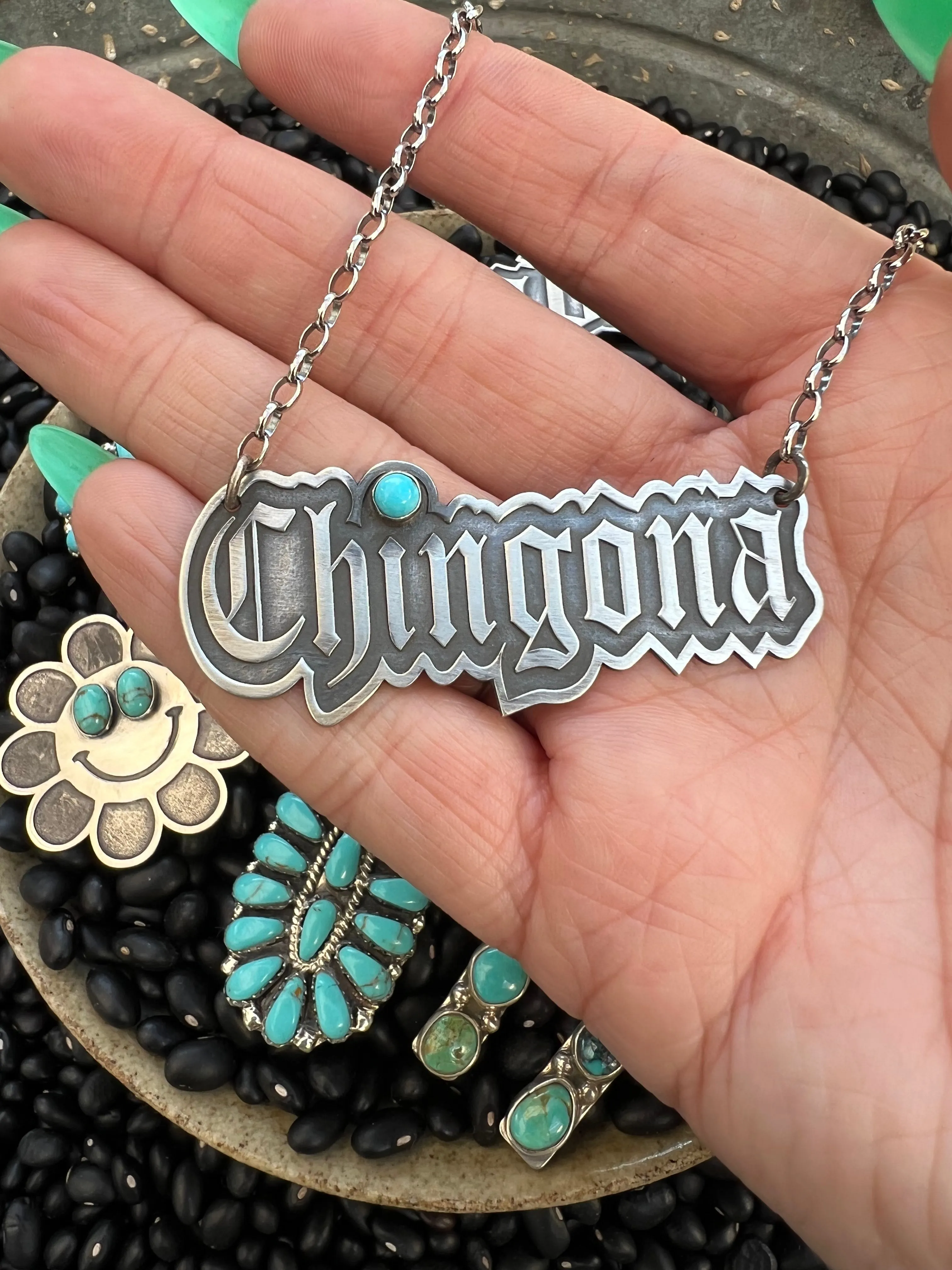 Chingona necklace nameplate 18” sterling silver