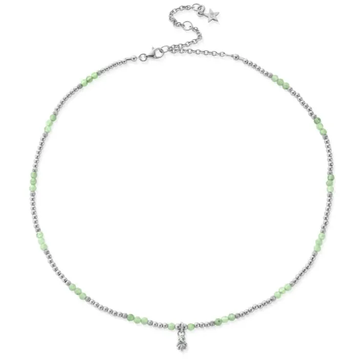 CHLOBO Silver Glistening Flower Bud Aventurine Choker Necklace