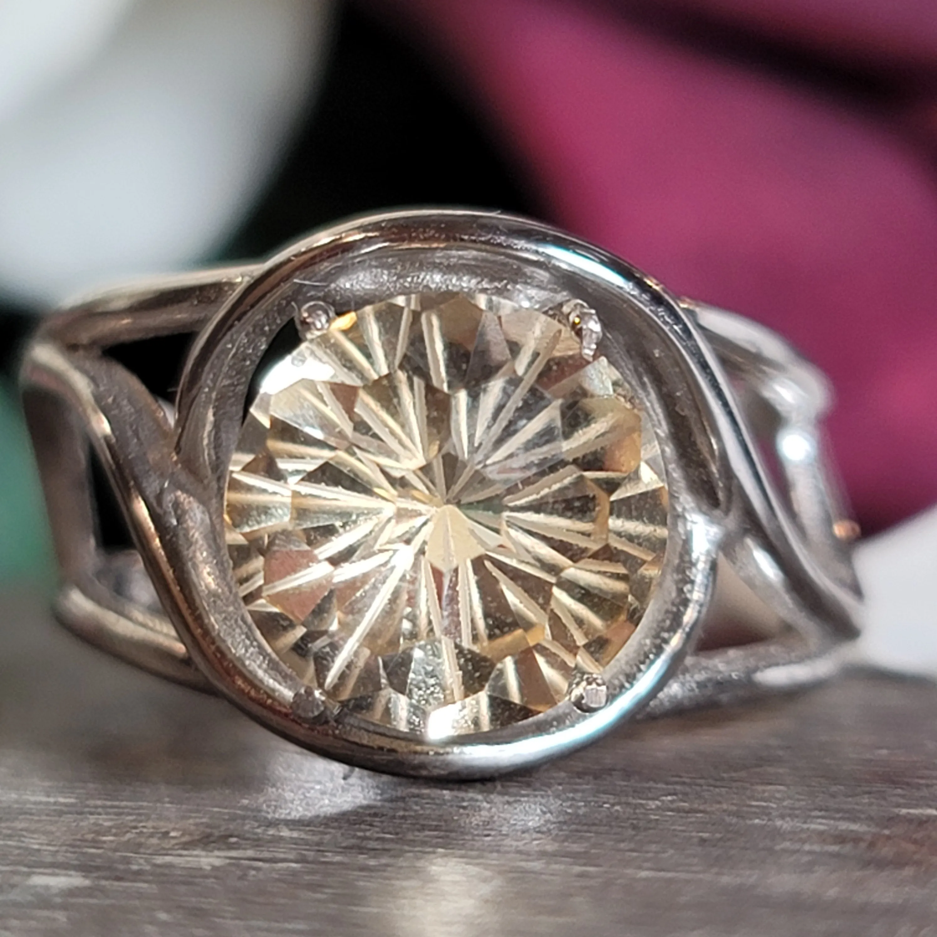 Citrine Adjustable Cuff Ring .925 Silver for Abundance, Good Luck and Positivity