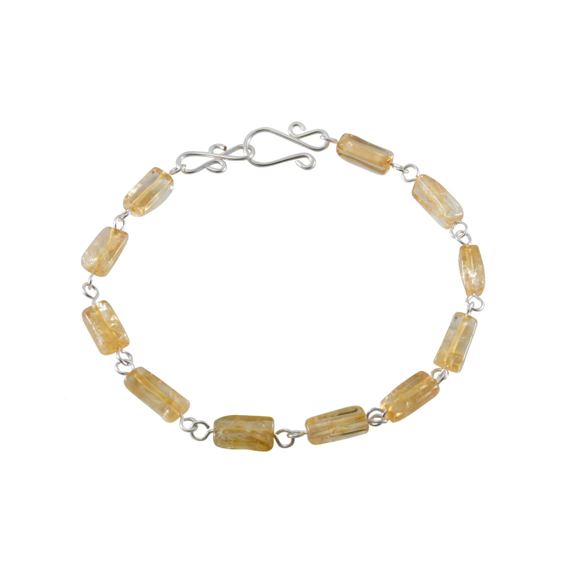 Citrine Birthstone Link Bracelet - Dainty Silver Design with November Gemstones