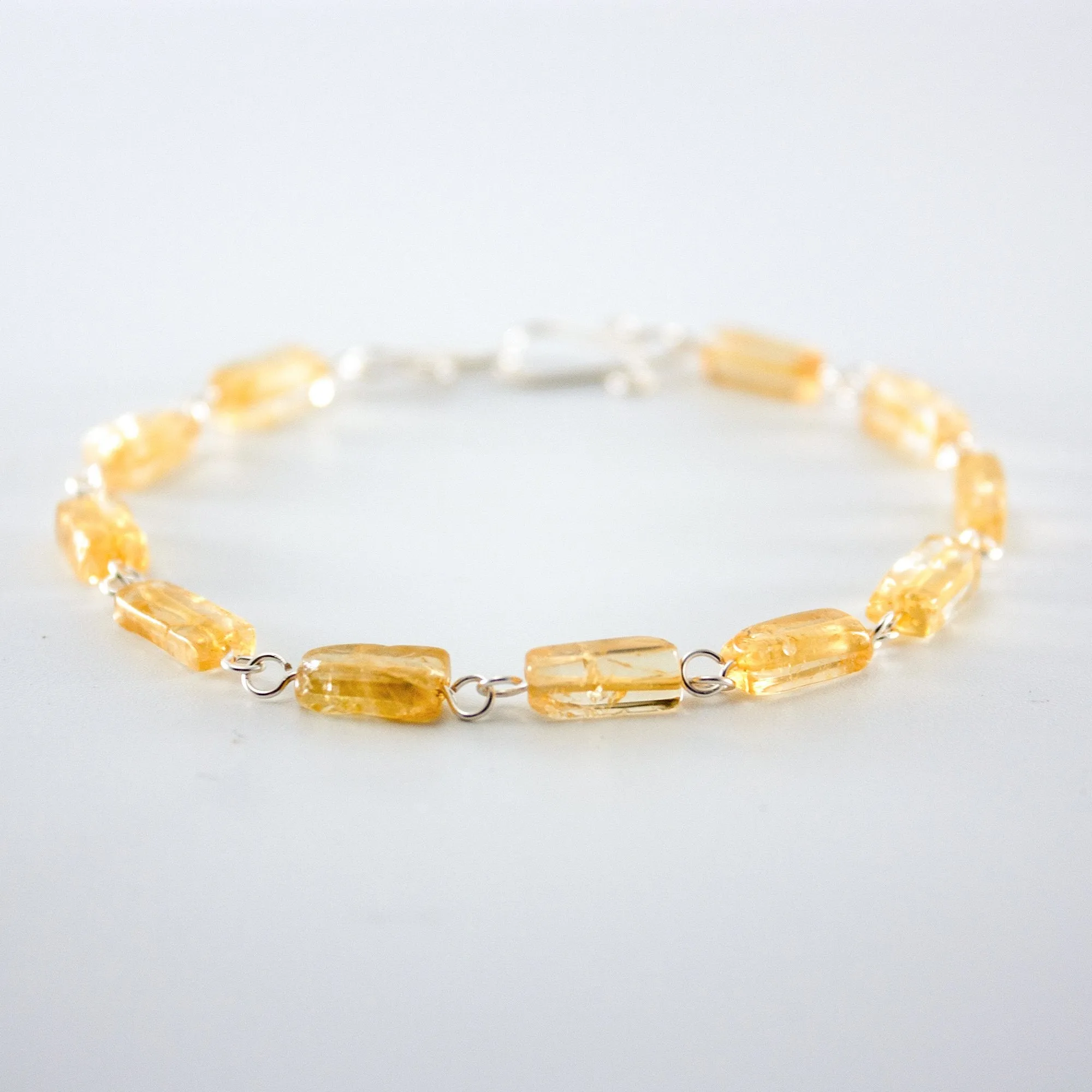 Citrine Birthstone Link Bracelet - Dainty Silver Design with November Gemstones