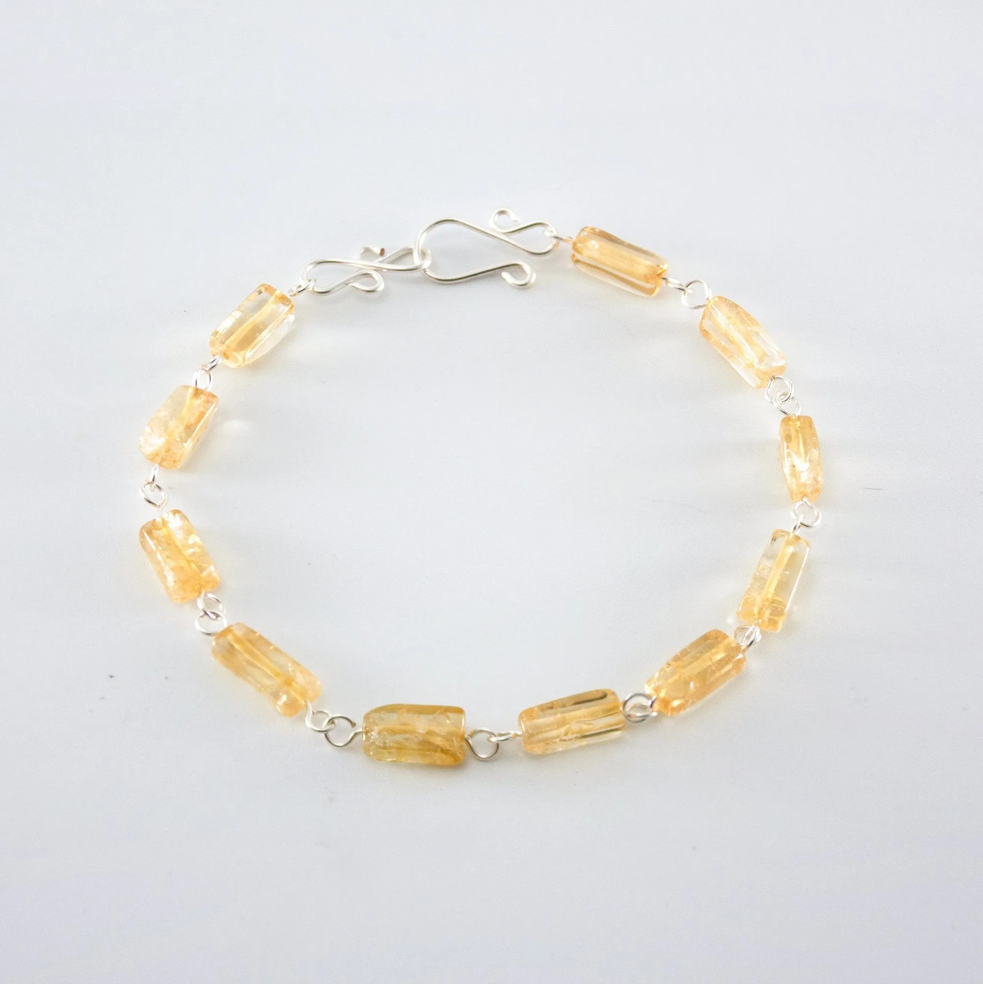 Citrine Birthstone Link Bracelet - Dainty Silver Design with November Gemstones