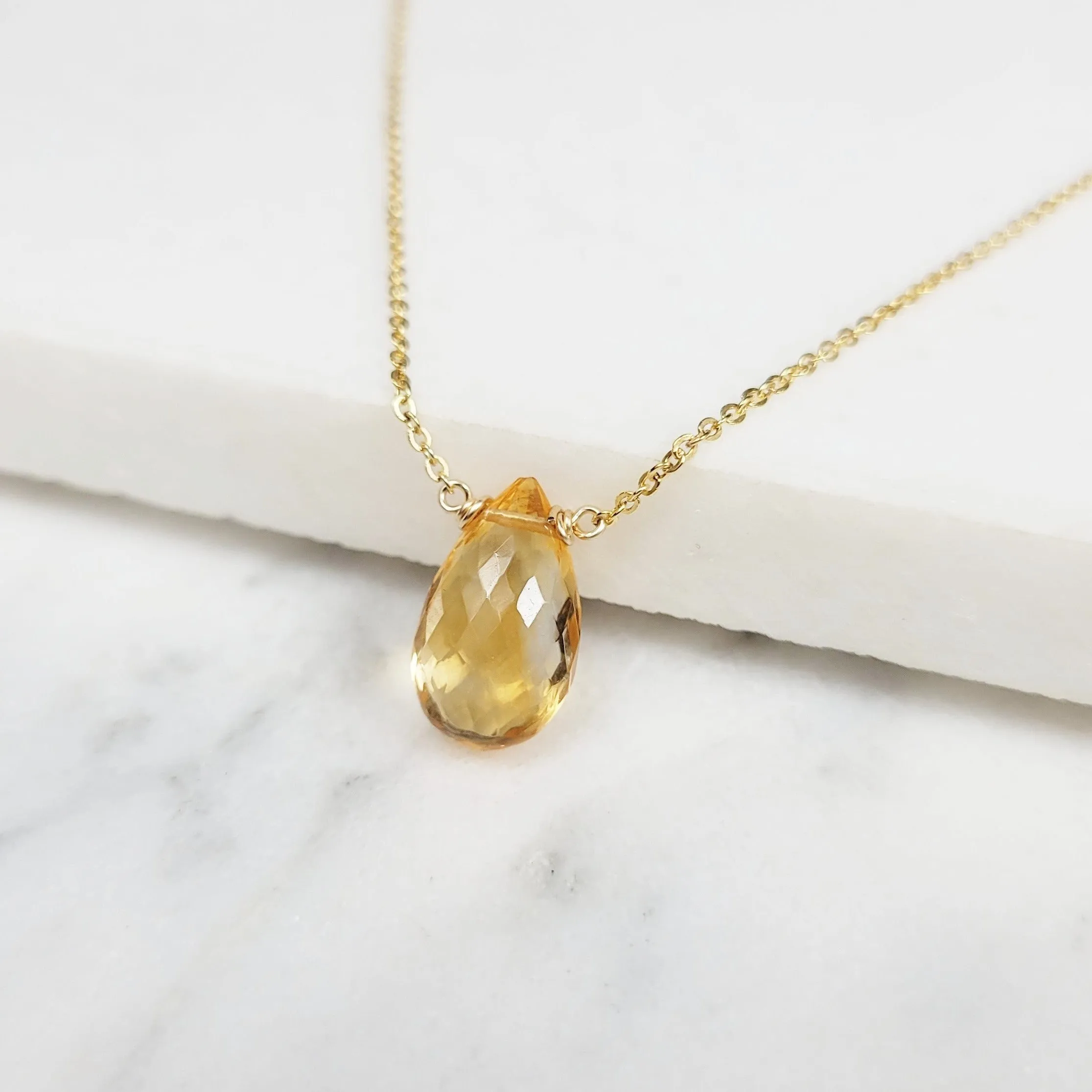 Citrine Pear Briolette Necklace