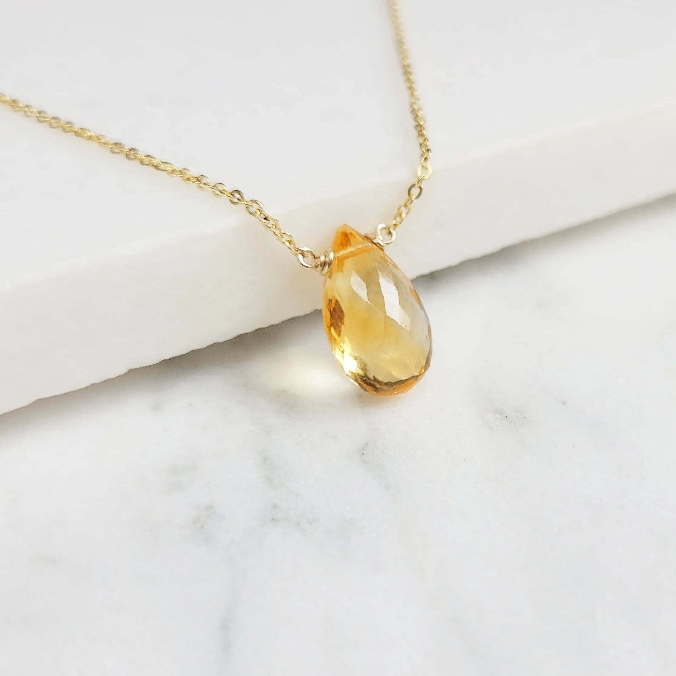 Citrine Pear Briolette Necklace