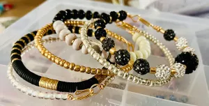 Cream White Black and Gold Bangle Stack Set