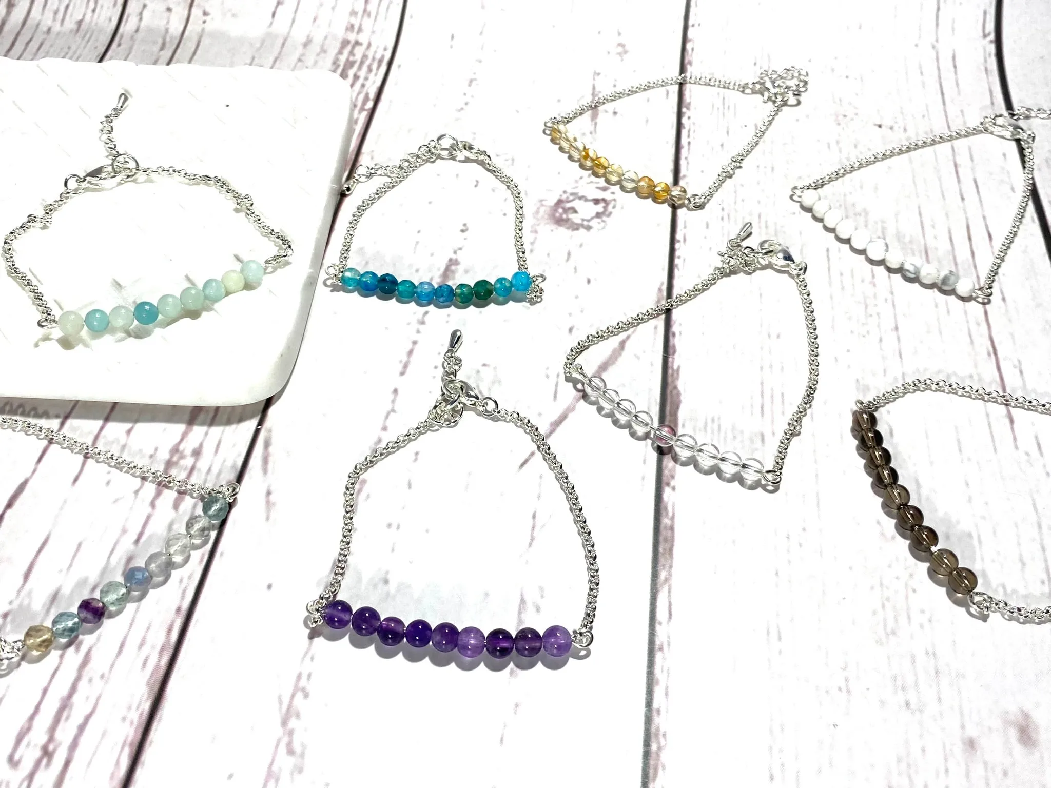 Crystal Beaded Adjustable Bracelet - Handmade Silver Citrine Bracelet