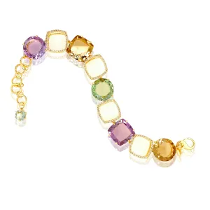DEUX Bracelet (1145) - Light Citrine, Pink Amethyst, Prasiolite / YG