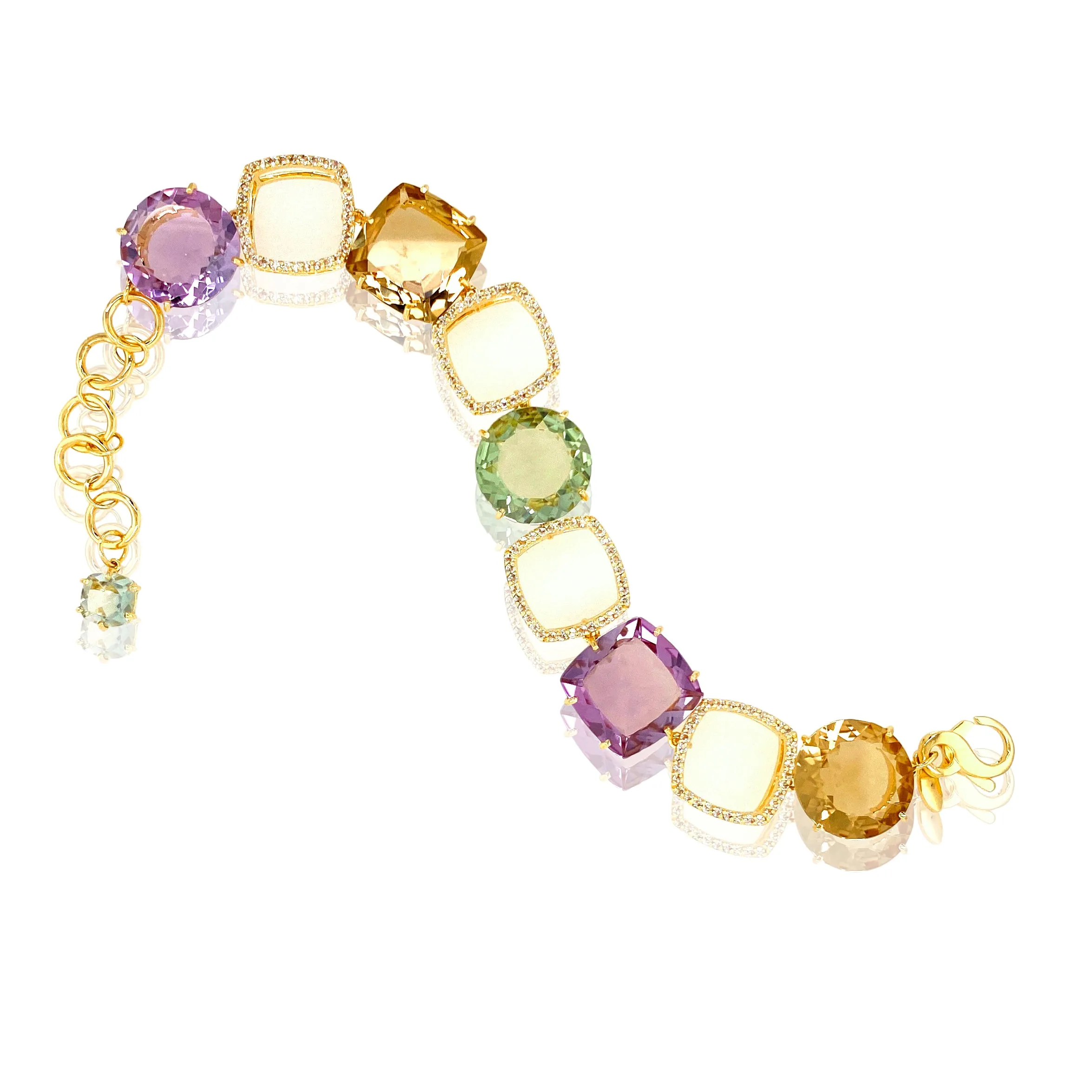DEUX Bracelet (1145) - Light Citrine, Pink Amethyst, Prasiolite / YG