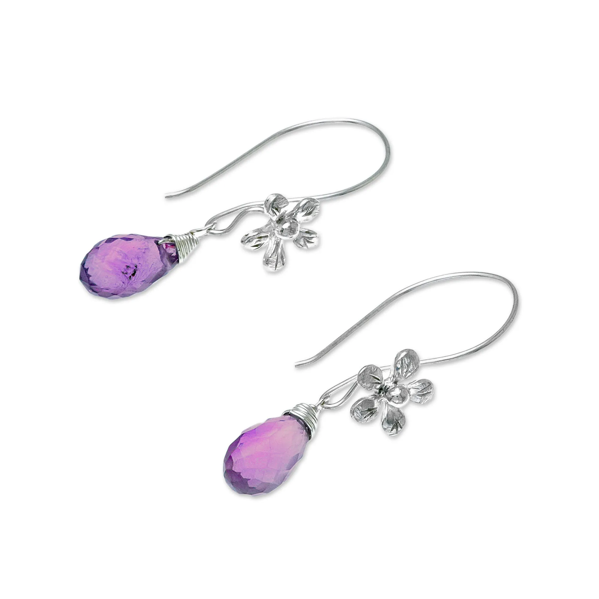 Floral Faceted Amethyst Dangle Earrings from Thailand - Daisy Glitter | NOVICA