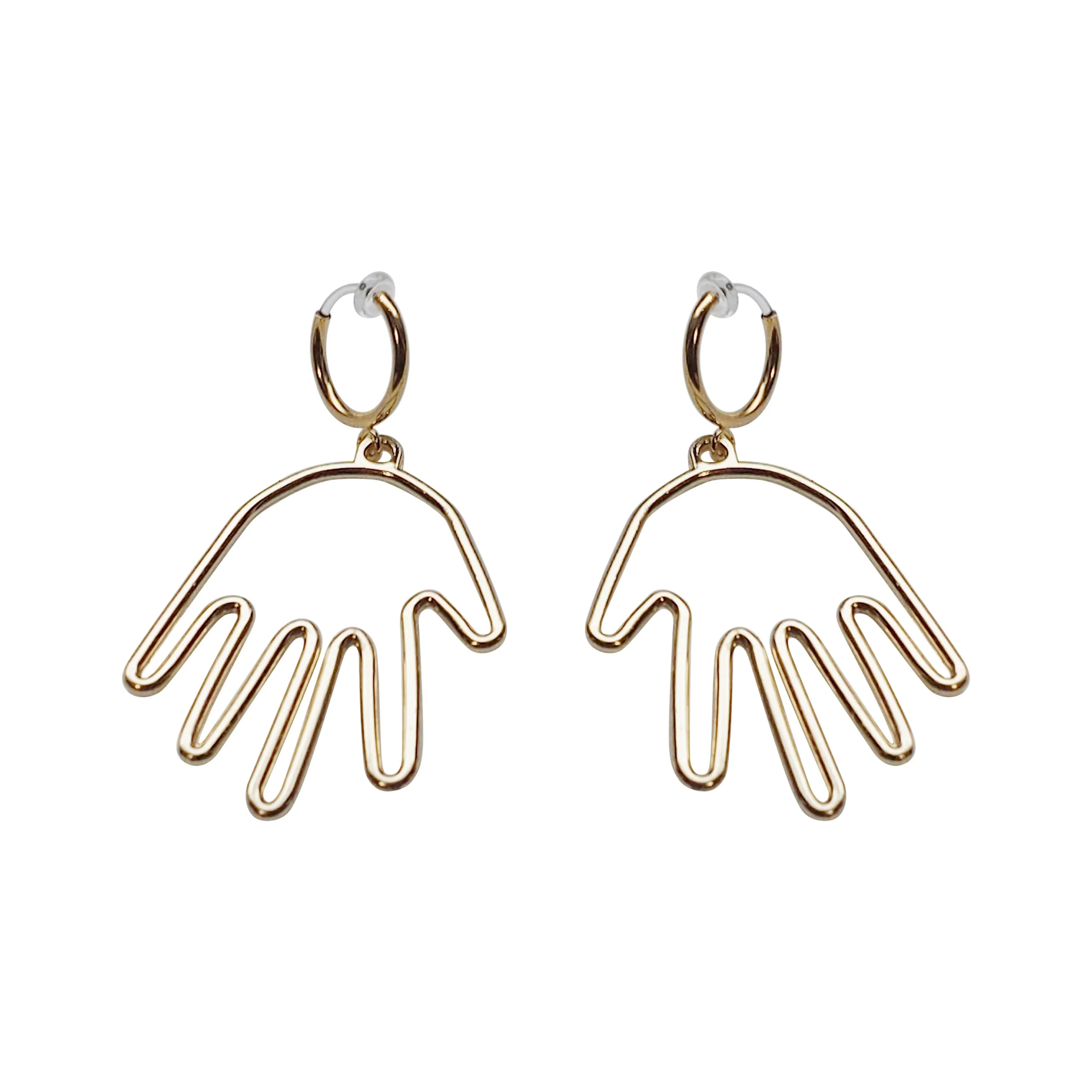 Gold hands clip on hoop earrings