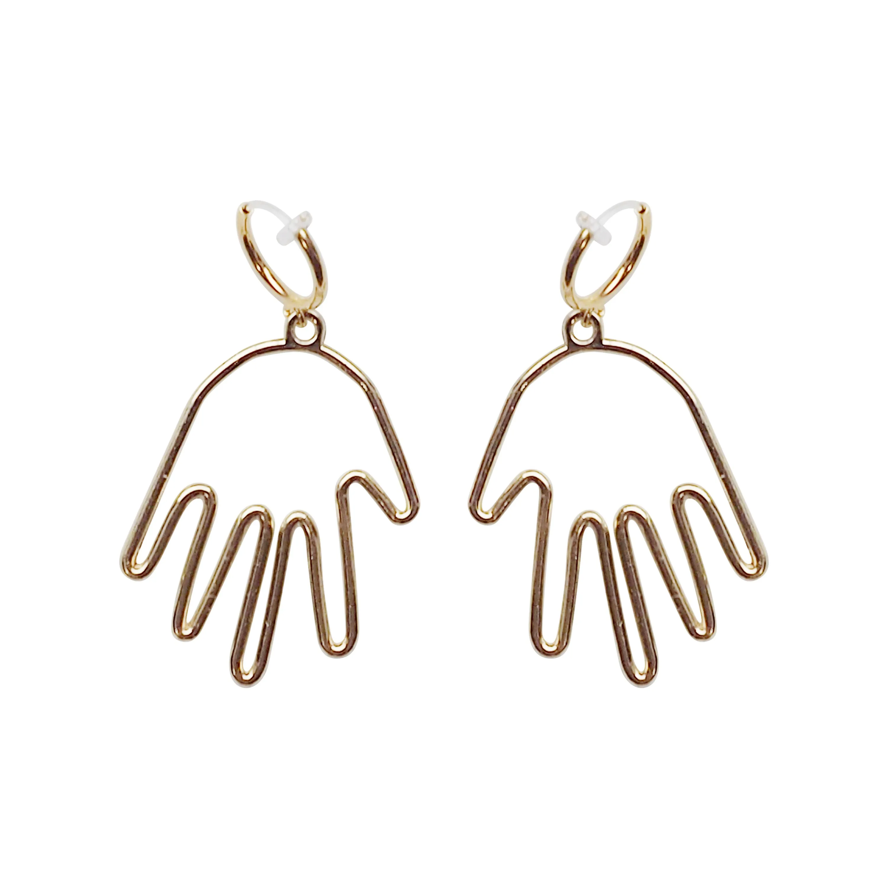 Gold hands clip on hoop earrings