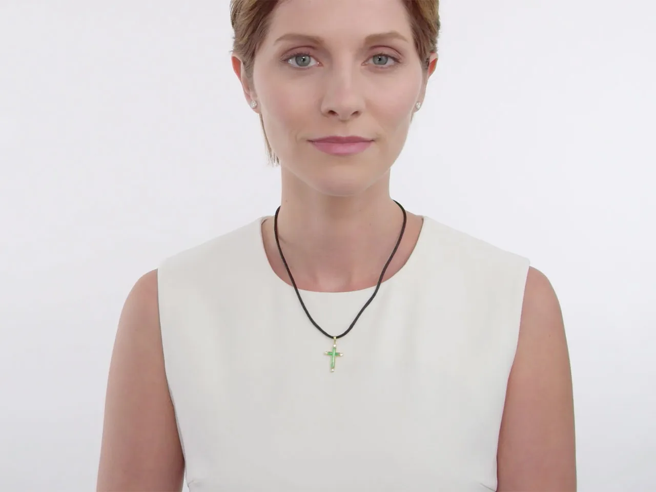 Jadeite and Diamond Cross Pendant in 18K
